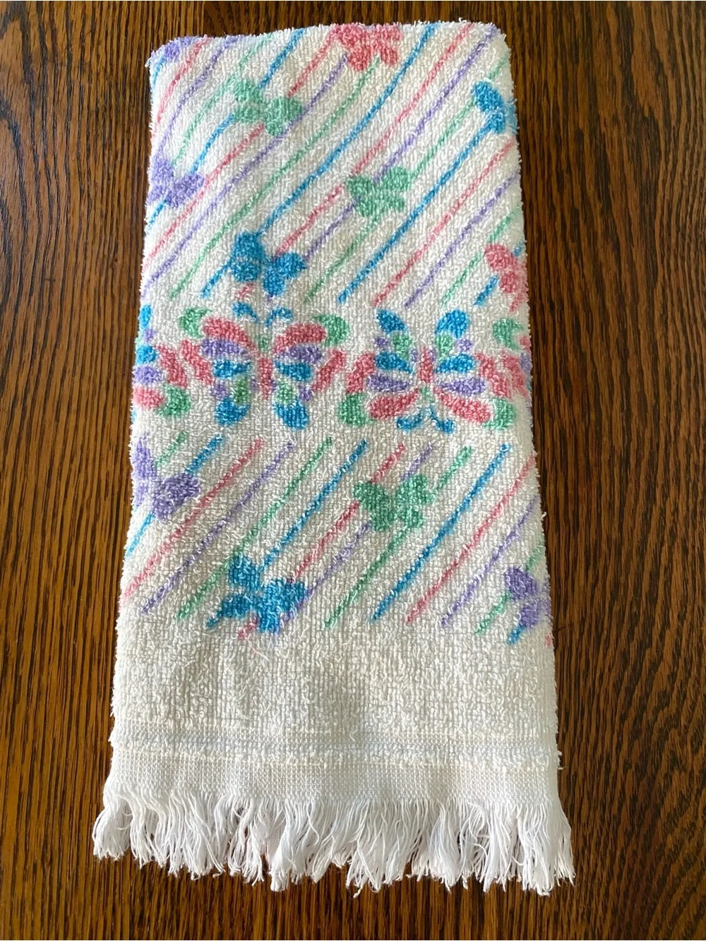 Vintage Cannon Multicolor Pastel Butterfly Hand Towel 1970s / 1980s